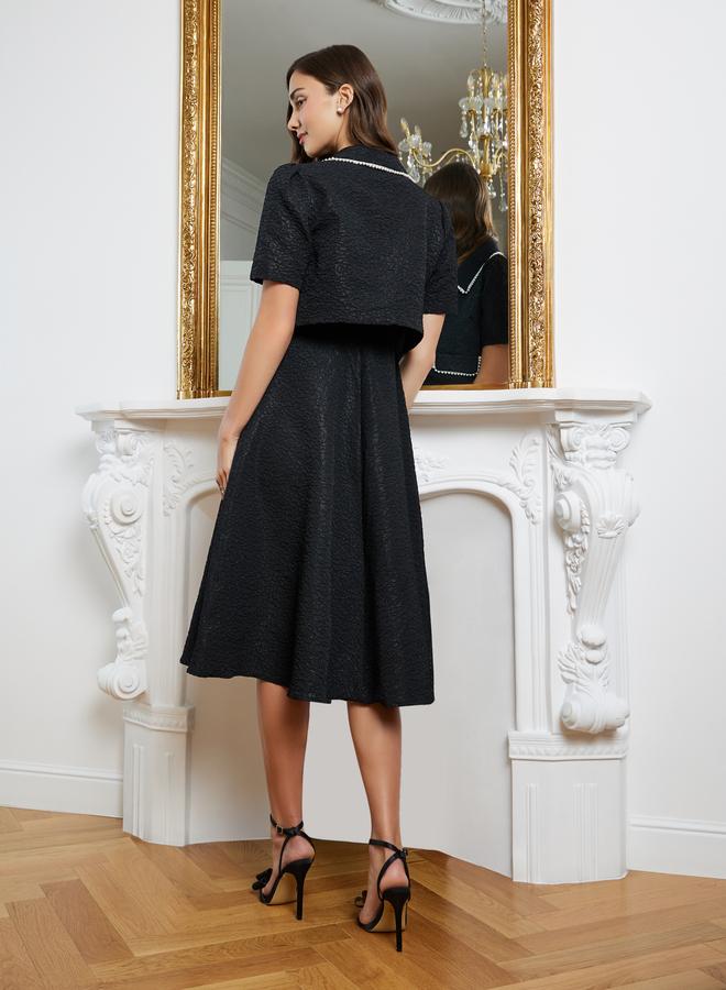 Styli Women Jacquard Midi Dress and Embellished Jacket Set - Image 4